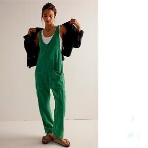 Free People We The Free High Roller Cord Jumpsuit In Green